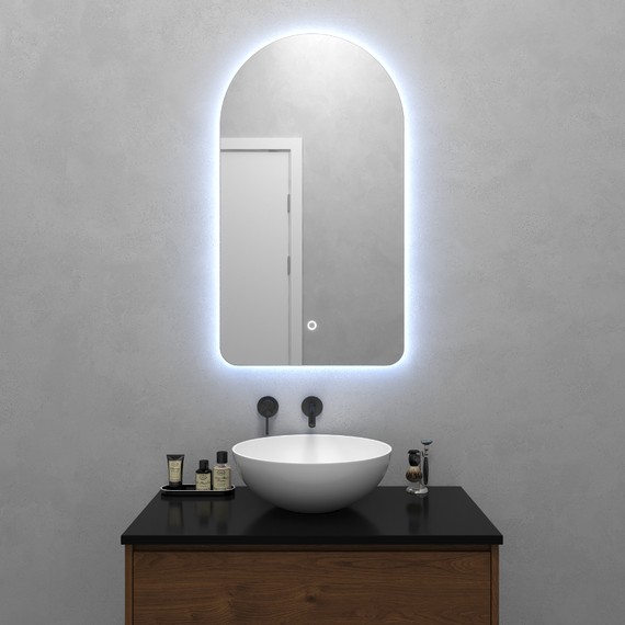 Зеркало арка 90х50 см, с холодной подсветкой, с сенсорной кнопкой